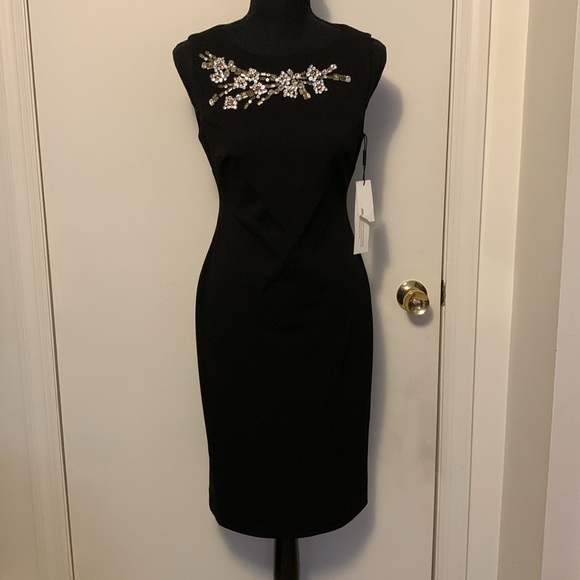 Calvin Klein Dresses & Skirts - Calvin Klein Rhinestone-Embellished Zippered back Sheath Black Size 2 NWT #D21